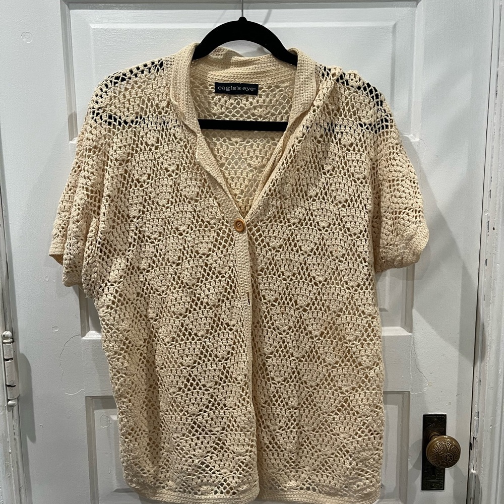 Vintage Boho Cream Knit Short Sleeve